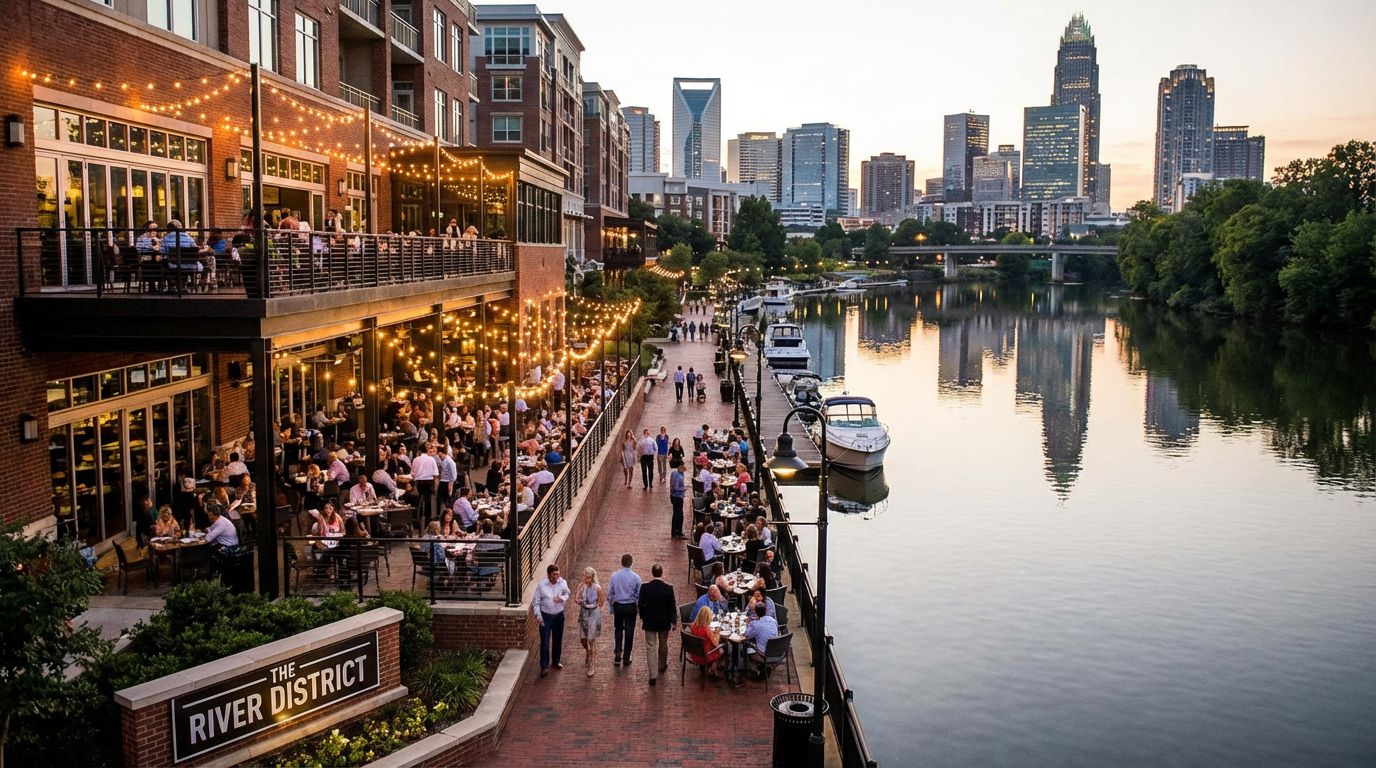 Walkable to dining and entertainment in River District Charlotte NC