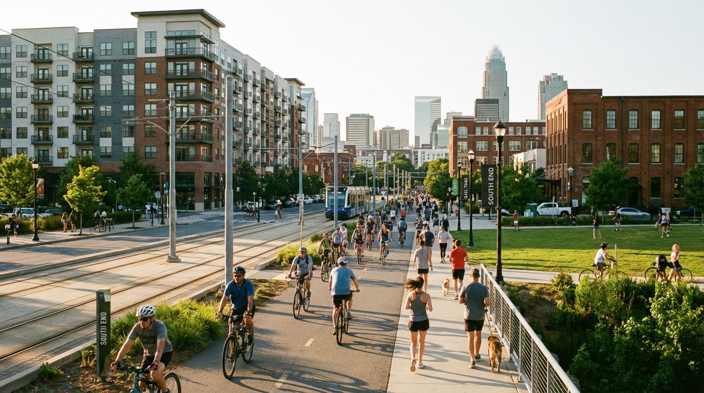 Rail Trail for walking and biking in South End Charlotte NC